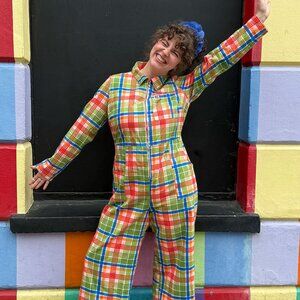 Tavira Cotton Long Sleeve Jumpsuit (Kitchen Check pattern)